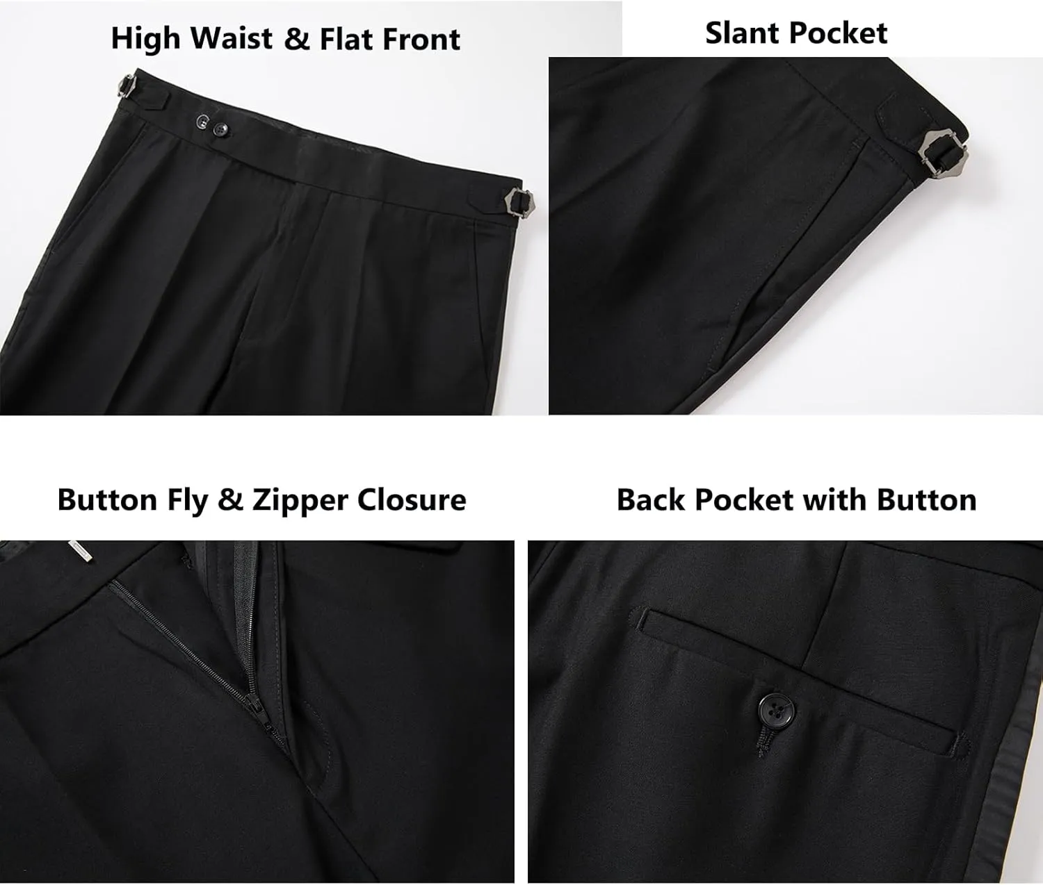Men's Fit Flat Front Tuxedo Pants Slim Formal Black Stripe Trousers with Adjustable Waistband Dress Pants for Prom