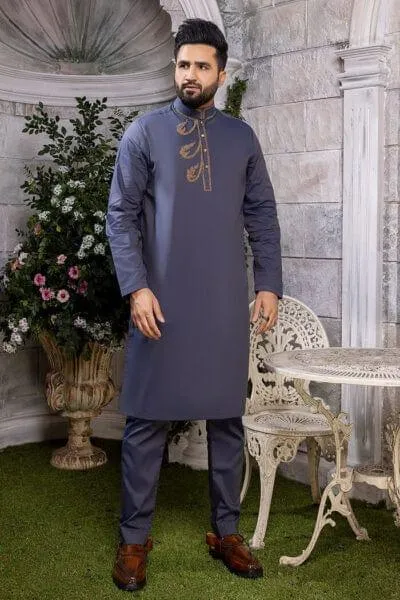 Nilofer Shahid -  Sapphire Prince - Blue Canvas - Otooman Cotton - 2 Piece