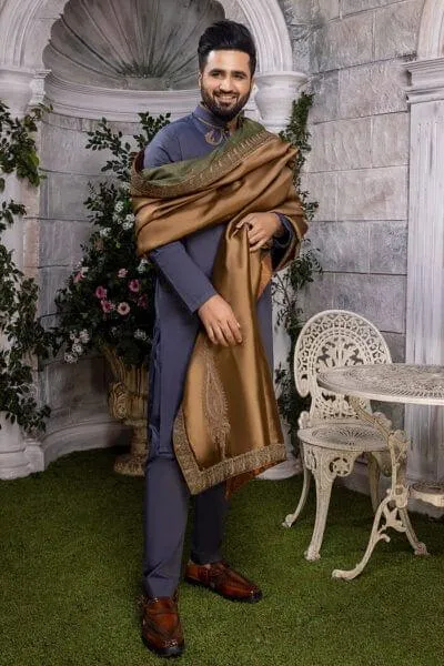 Nilofer Shahid -  Sapphire Prince - Blue Canvas - Otooman Cotton - 2 Piece