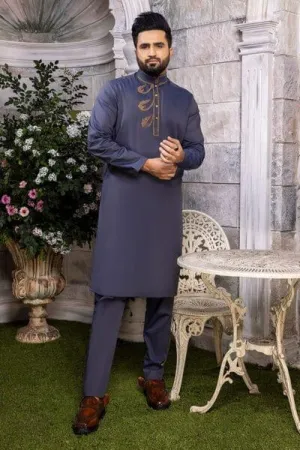 Nilofer Shahid -  Sapphire Prince - Blue Canvas - Otooman Cotton - 2 Piece