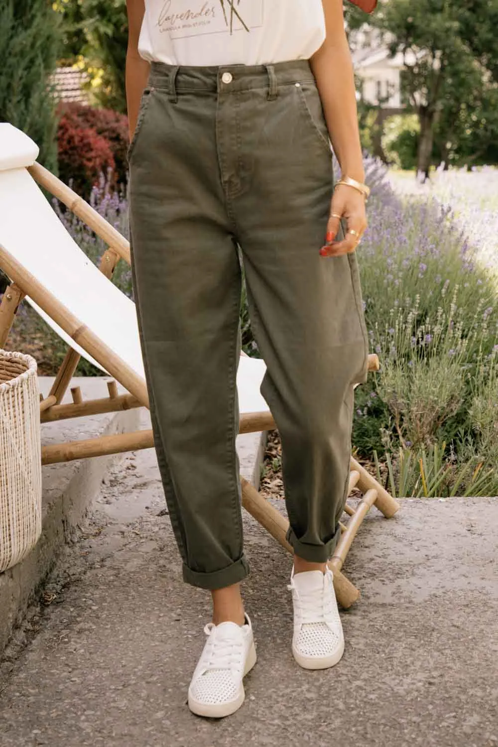 Olive Baggy Denim Pants