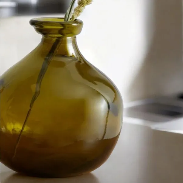 Olive Green Recycled Round Glass Vase
