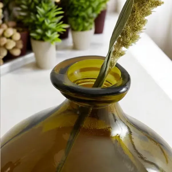 Olive Green Recycled Round Glass Vase