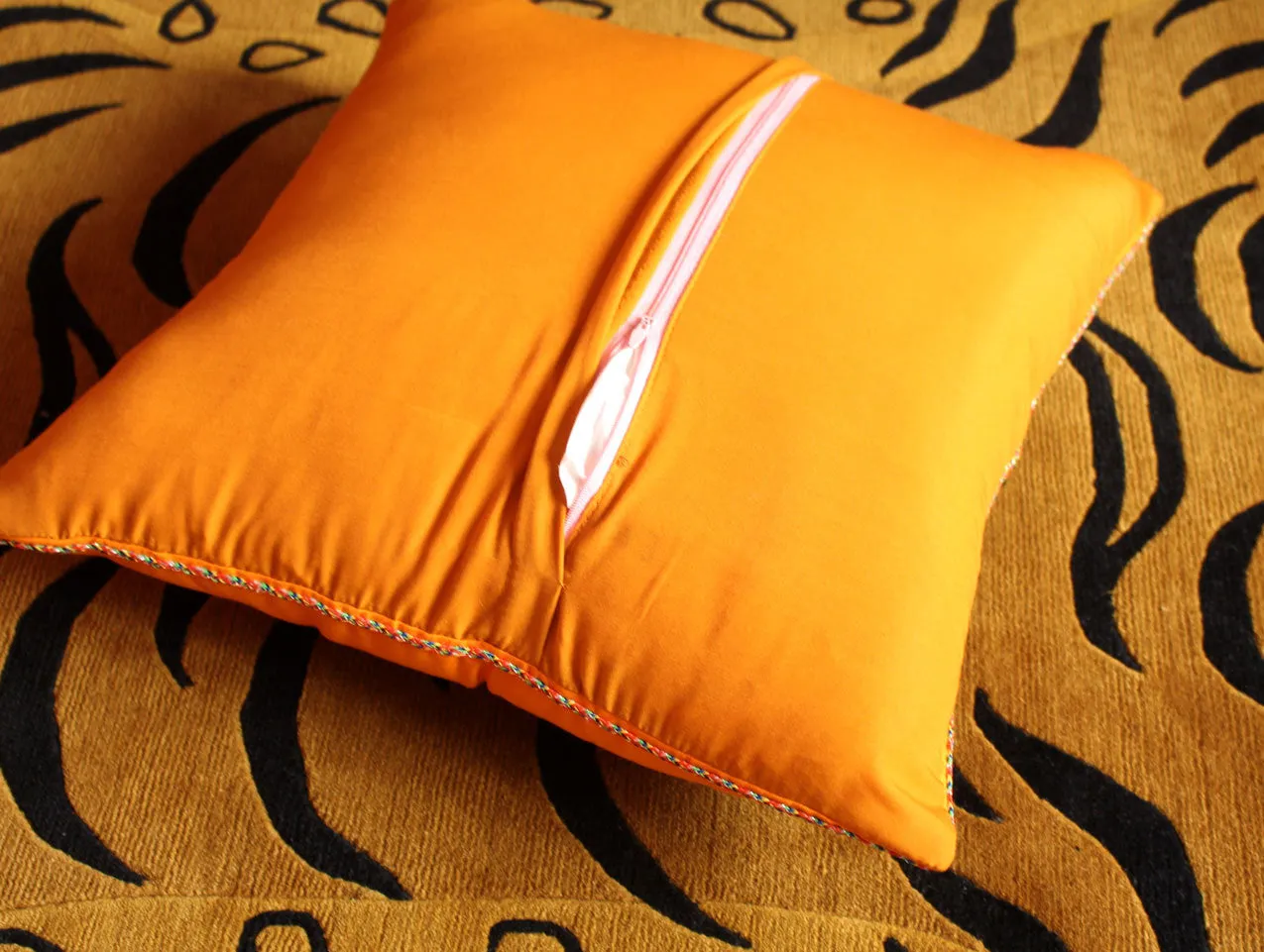 Orange Double Dorje Cushion Cover with thin inner foam