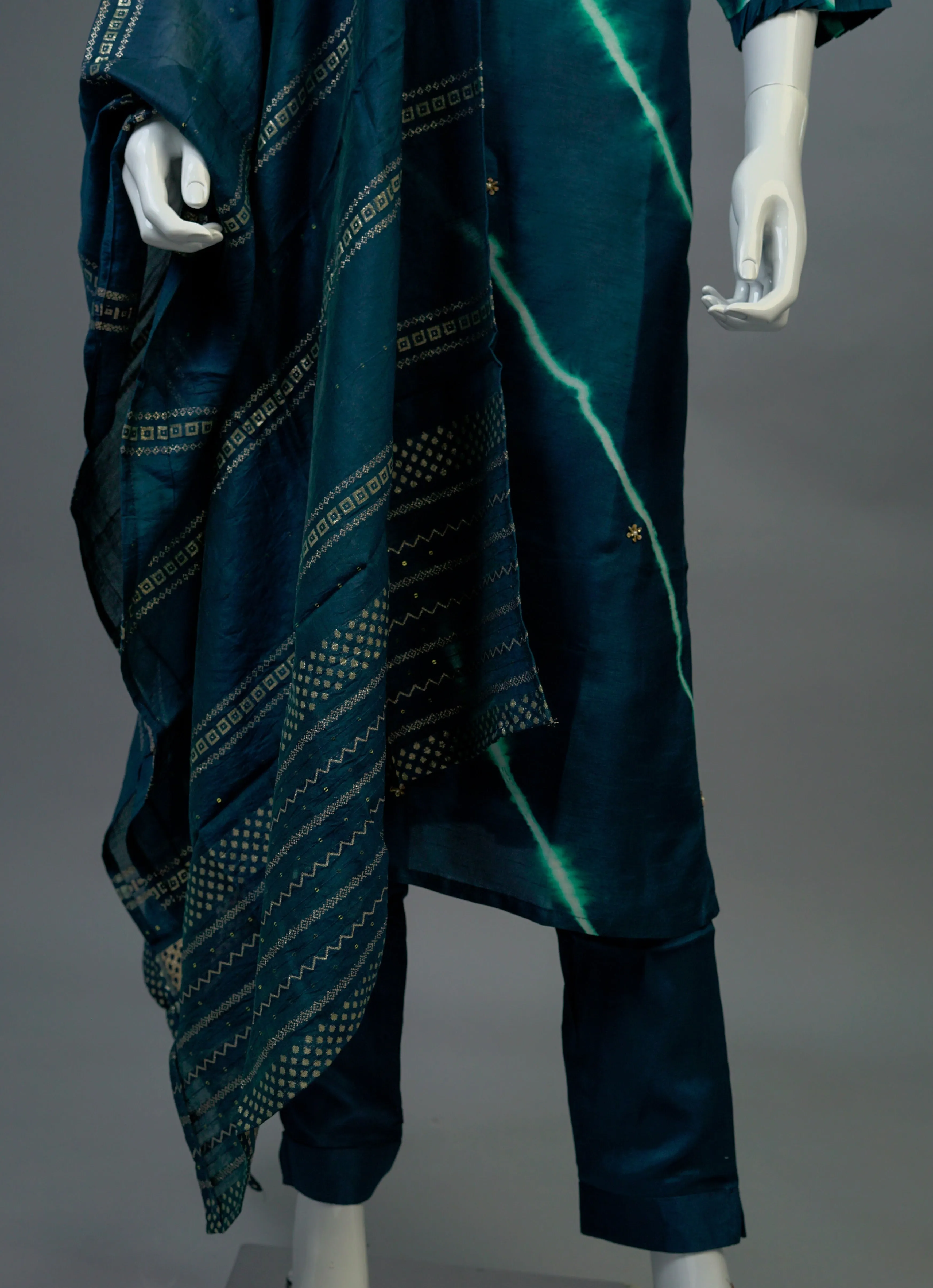 Peacock Blue Kurta, Pants and Dupatta set