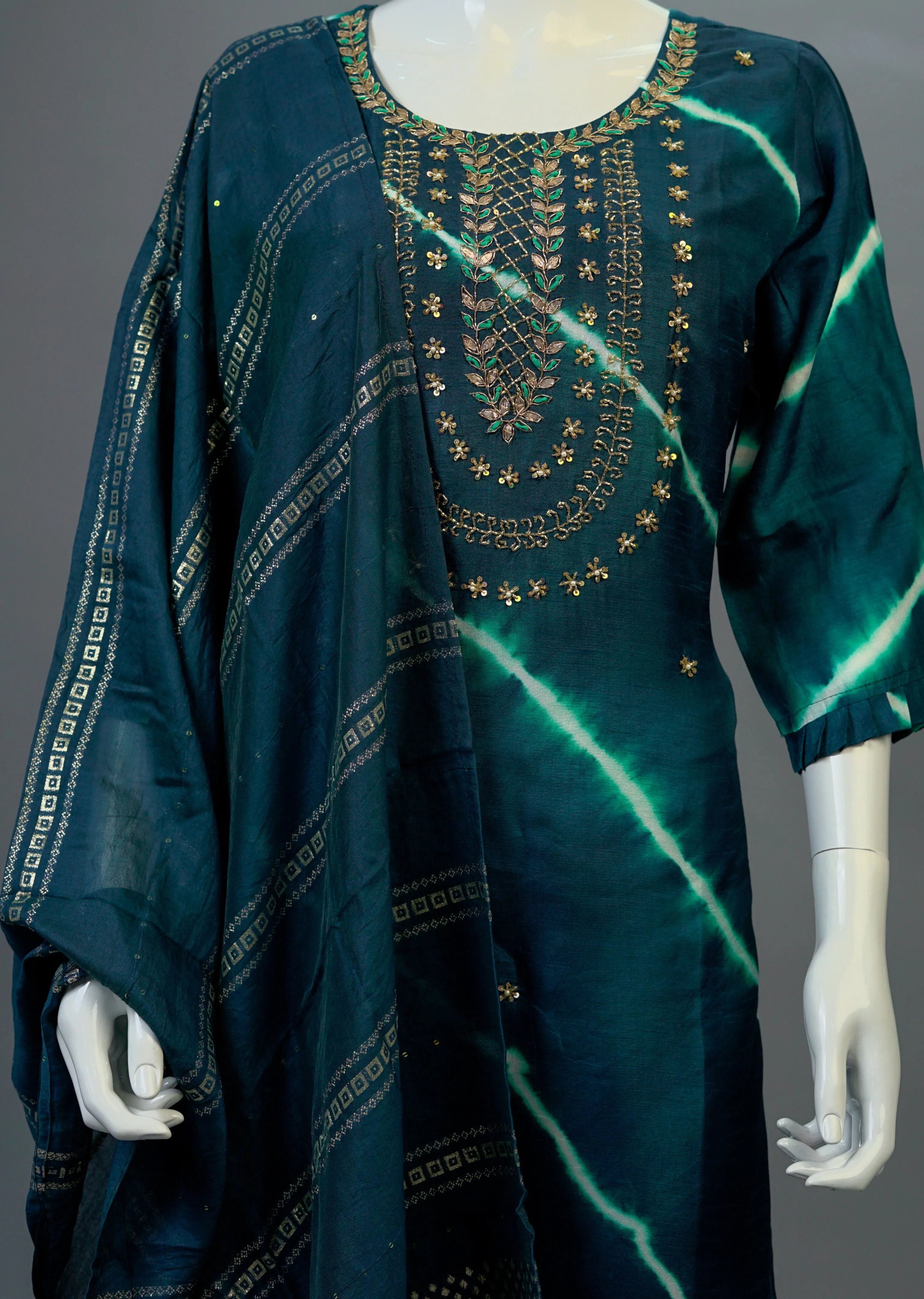 Peacock Blue Kurta, Pants and Dupatta set