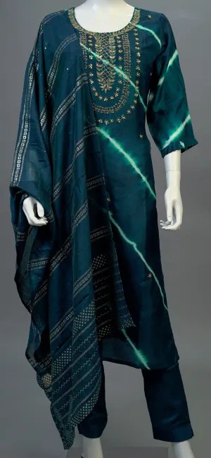 Peacock Blue Kurta, Pants and Dupatta set