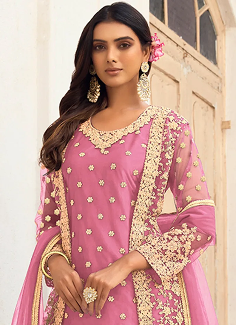 Pink Embroidery Pakistani Pant Style Suit