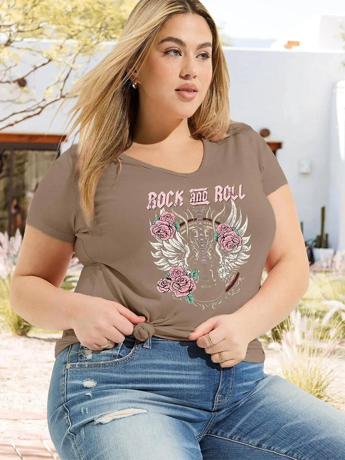 Plus Size Tops Womens V Neck Western Cowgirl T-Shirts Vintage Country Music Graphic Tee Shirt