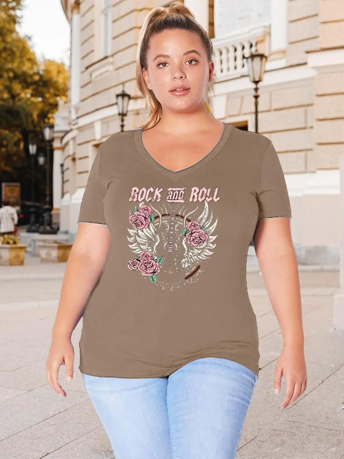 Plus Size Tops Womens V Neck Western Cowgirl T-Shirts Vintage Country Music Graphic Tee Shirt
