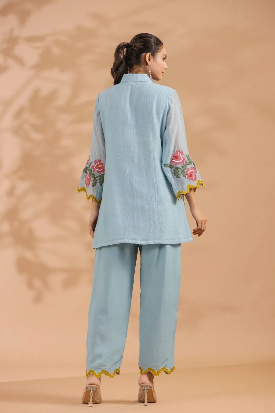 Powder Blue Applique Chanderi Silk Co-ord Set
