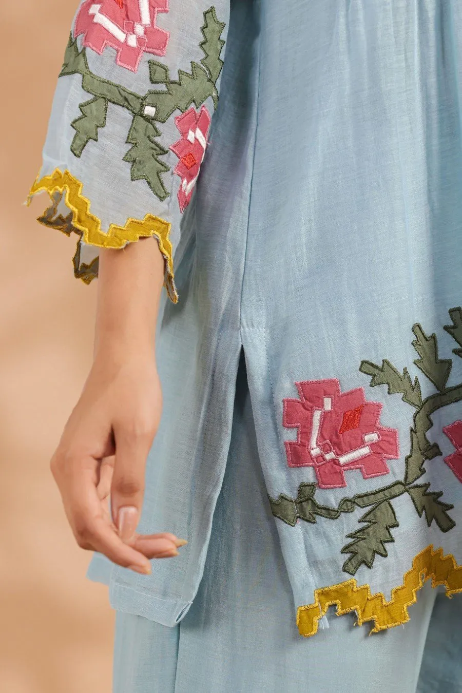 Powder Blue Applique Chanderi Silk Co-ord Set