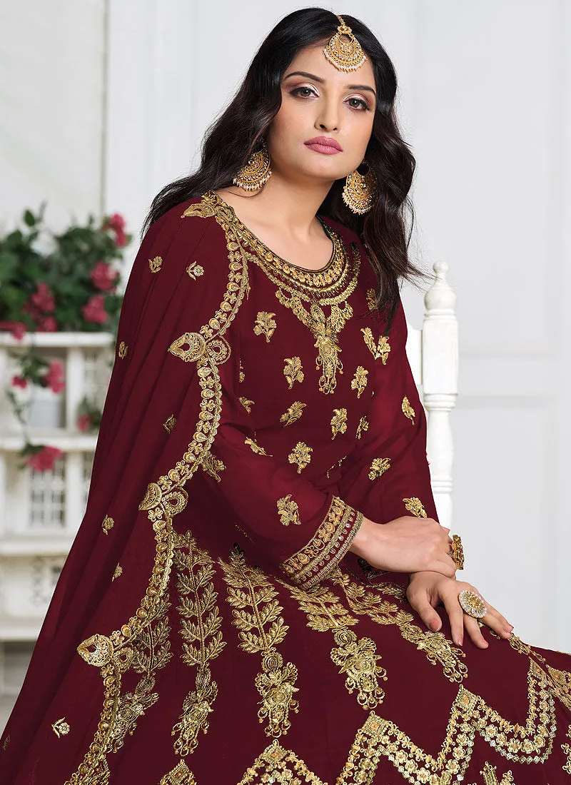 Red Embroidered Anarkali Suit