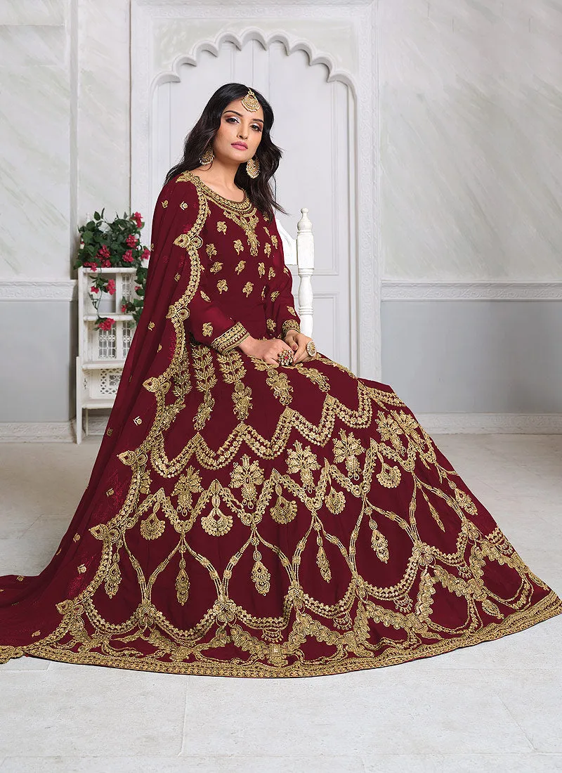 Red Embroidered Anarkali Suit