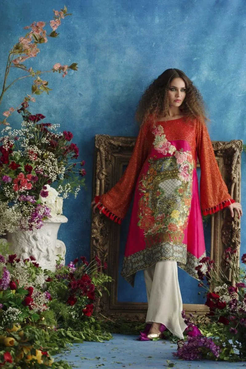 Shamaeel - Digitally Printed Pure Raw Silk Tunic - F-9 A