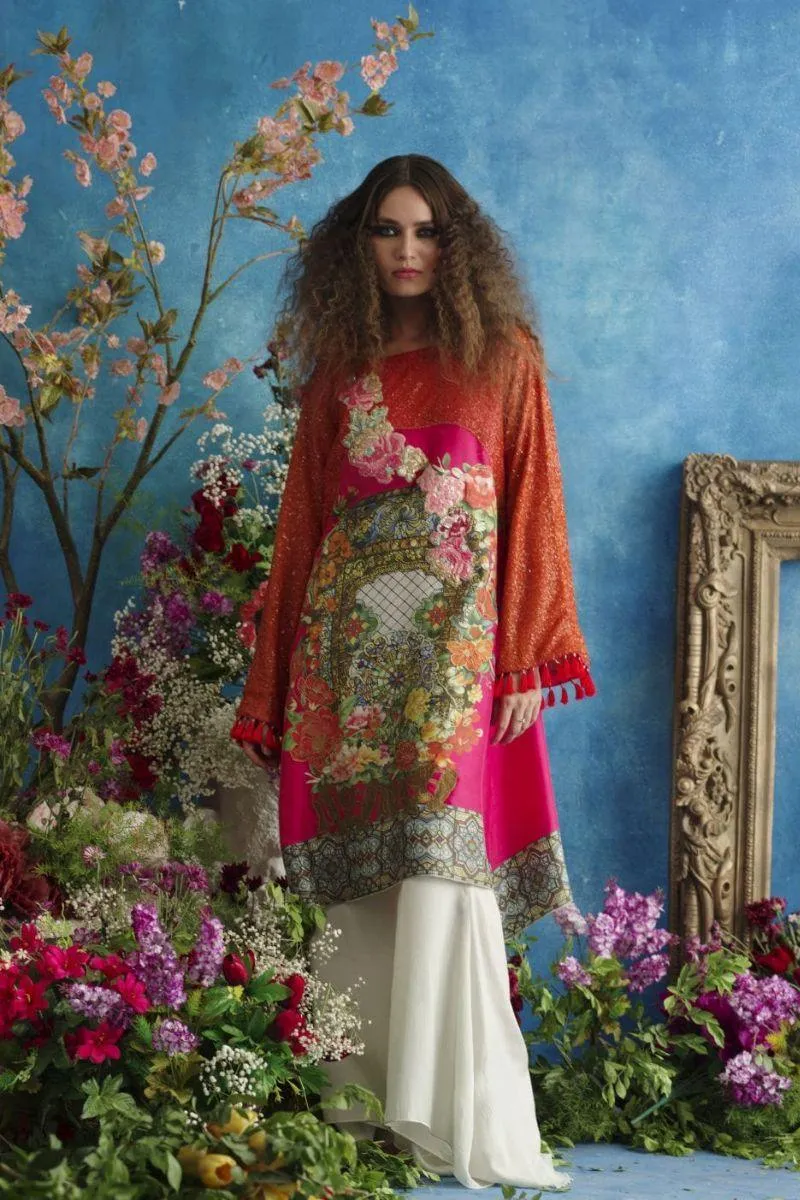 Shamaeel - Digitally Printed Pure Raw Silk Tunic - F-9 A