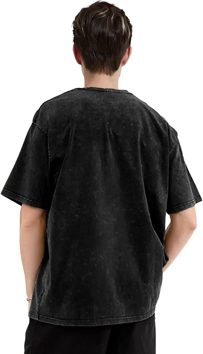 Shirt Men's Oversized Loose Fit Vintage Washed Cotton Casual T-Shirts