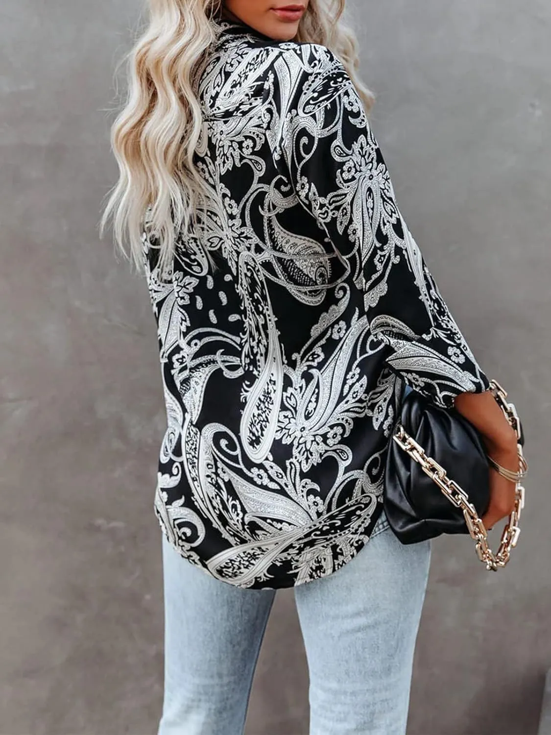 siliteelon Womens Button Down Shirts Dress Shirts Long Sleeve Wrinkle Free Collared Work Blouses Casual Print Chiffon Top