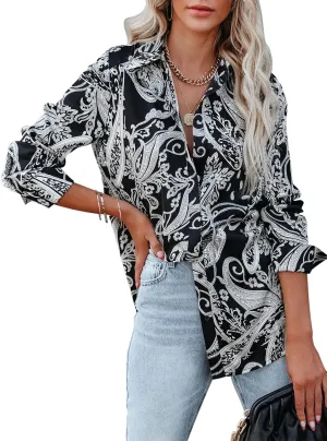 siliteelon Womens Button Down Shirts Dress Shirts Long Sleeve Wrinkle Free Collared Work Blouses Casual Print Chiffon Top