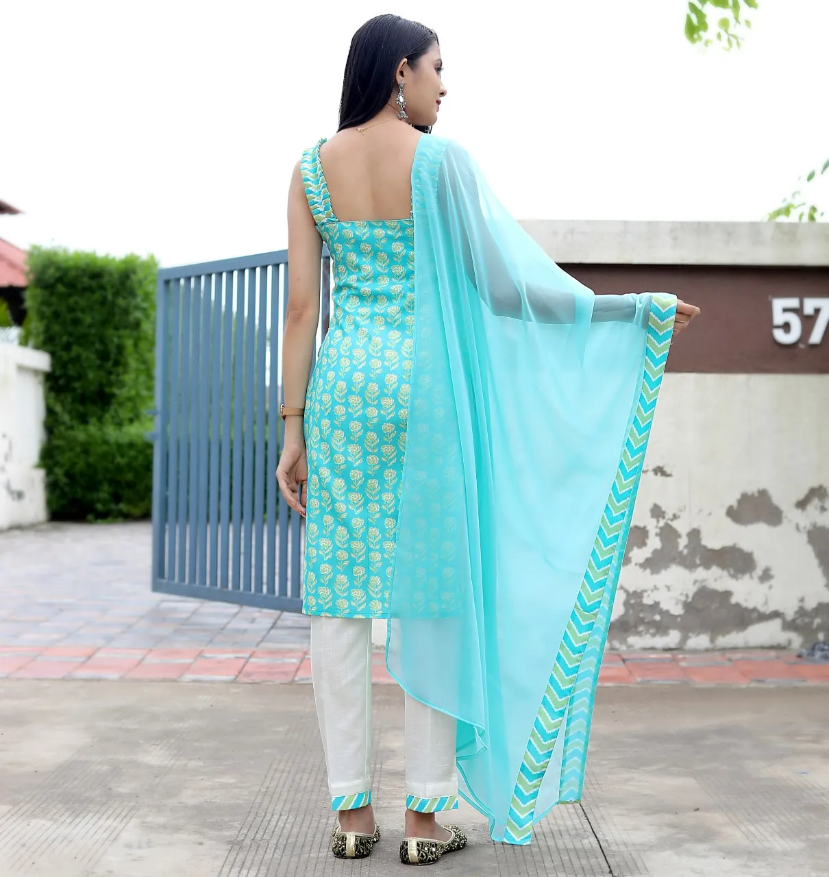 Sky Blue Cotton Fabric Kurta Set with Print Design