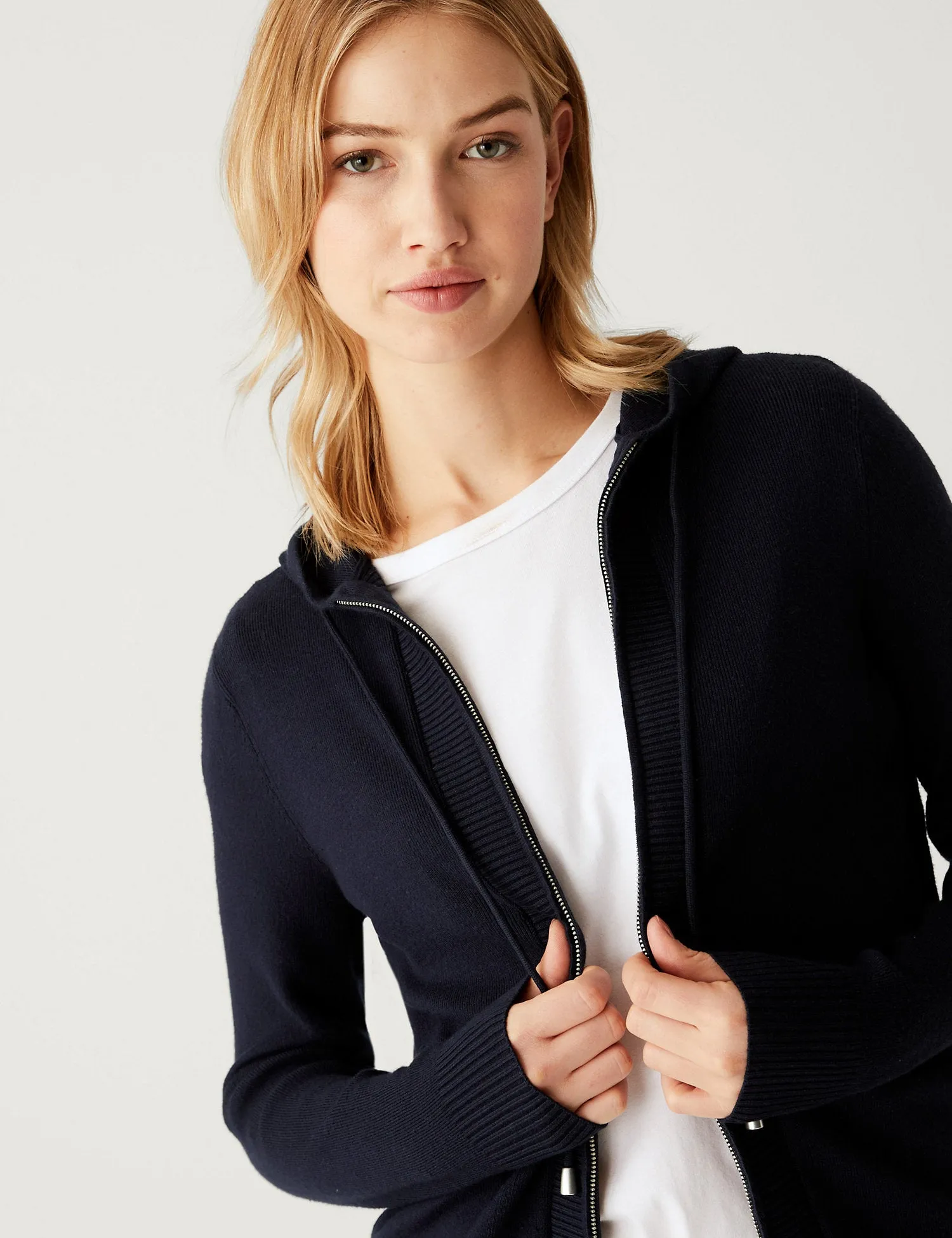 Soft Touch Textured Zip Up Relaxed Hoodie