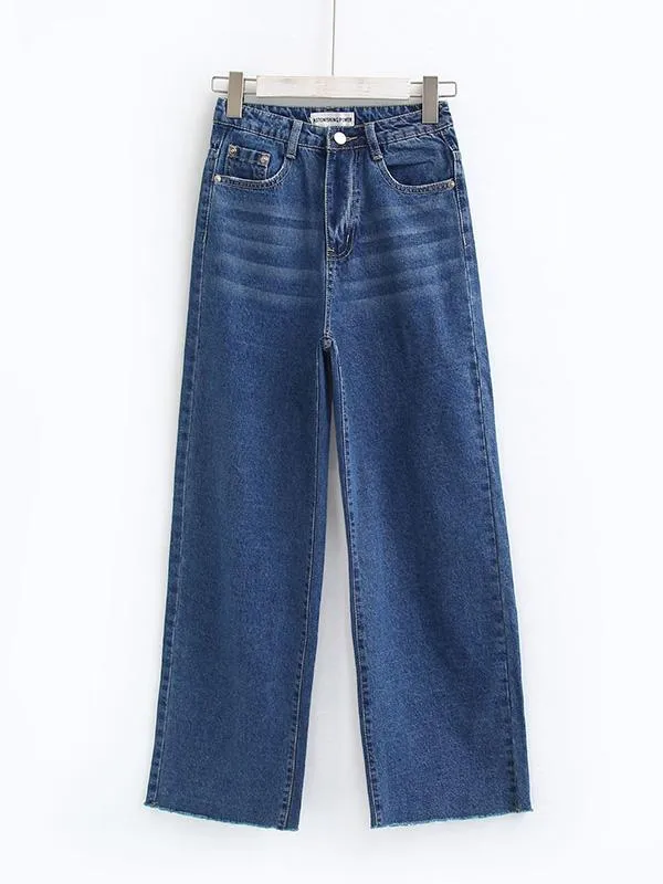 Sweet Waist Wide Legs Jeans Pants Bottoms