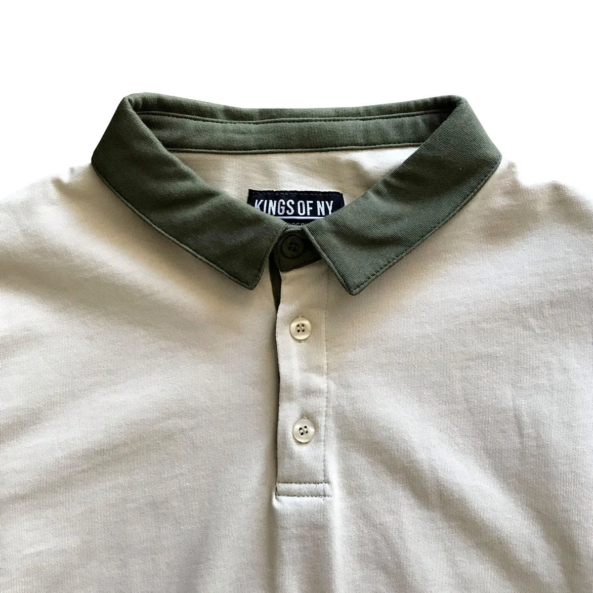 Tan and Olive Green Colorblock Mens Long Sleeve Polo Rugby Shirt