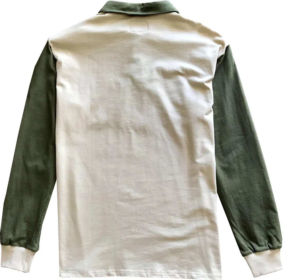 Tan and Olive Green Colorblock Mens Long Sleeve Polo Rugby Shirt