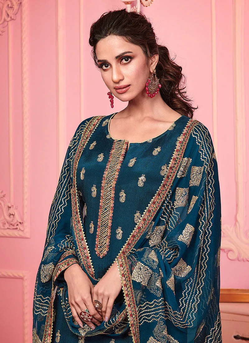 Turquoise Blue Designer Pakistani Pant Suit