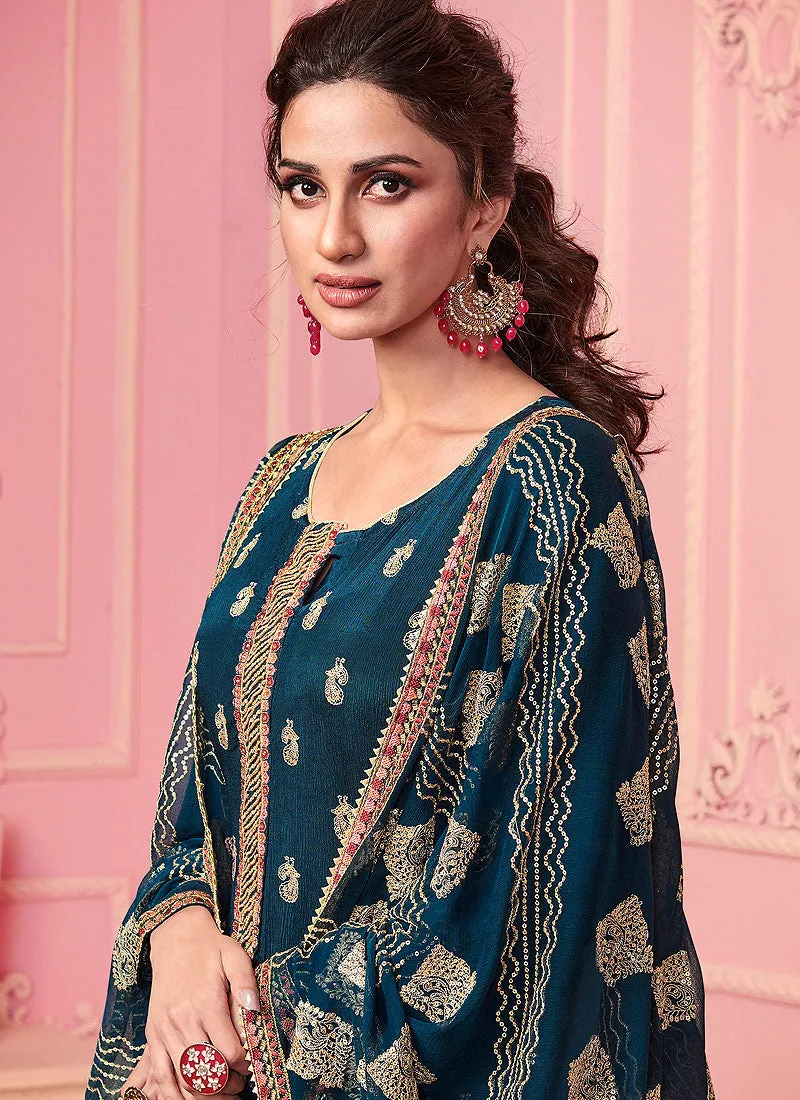 Turquoise Blue Designer Pakistani Pant Suit