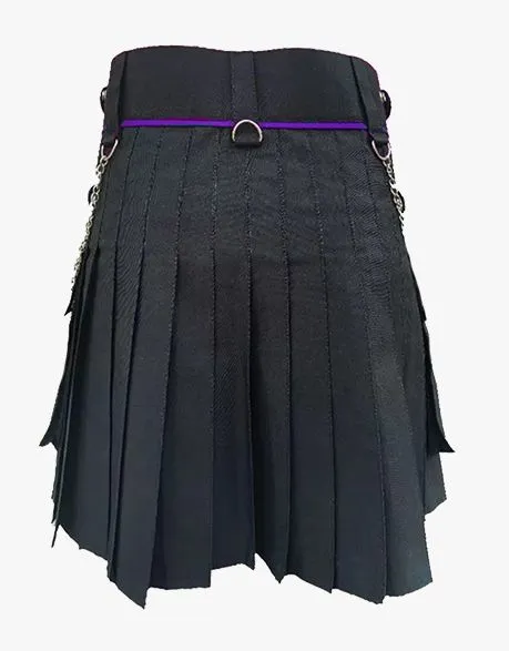 Utility Kilt in Black with Silver Chains