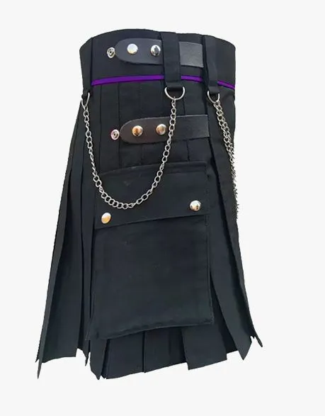 Utility Kilt in Black with Silver Chains