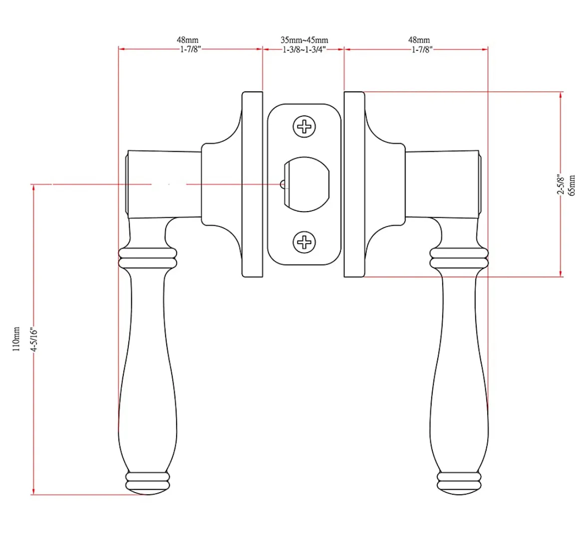 Villa Passage Door Lever, Matte Black