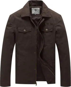 WenVen Men's Casual Canvas Cotton Military Lapel Jacket
