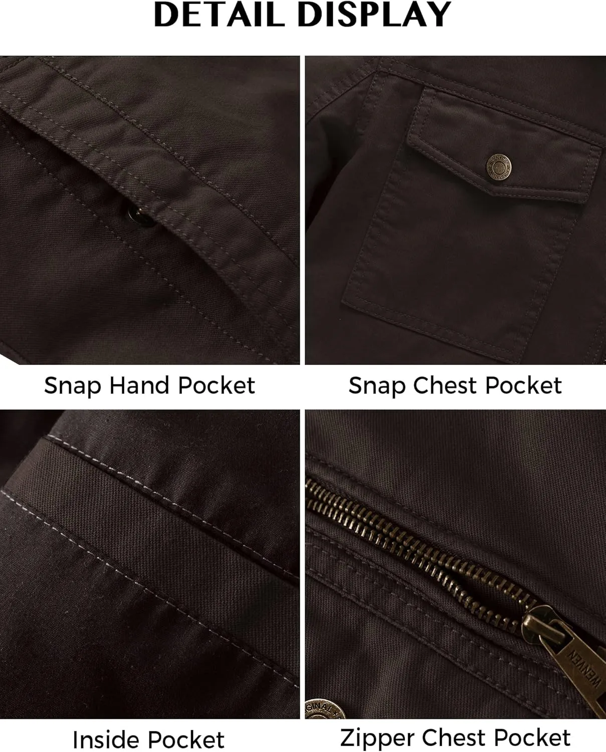WenVen Men's Casual Canvas Cotton Military Lapel Jacket