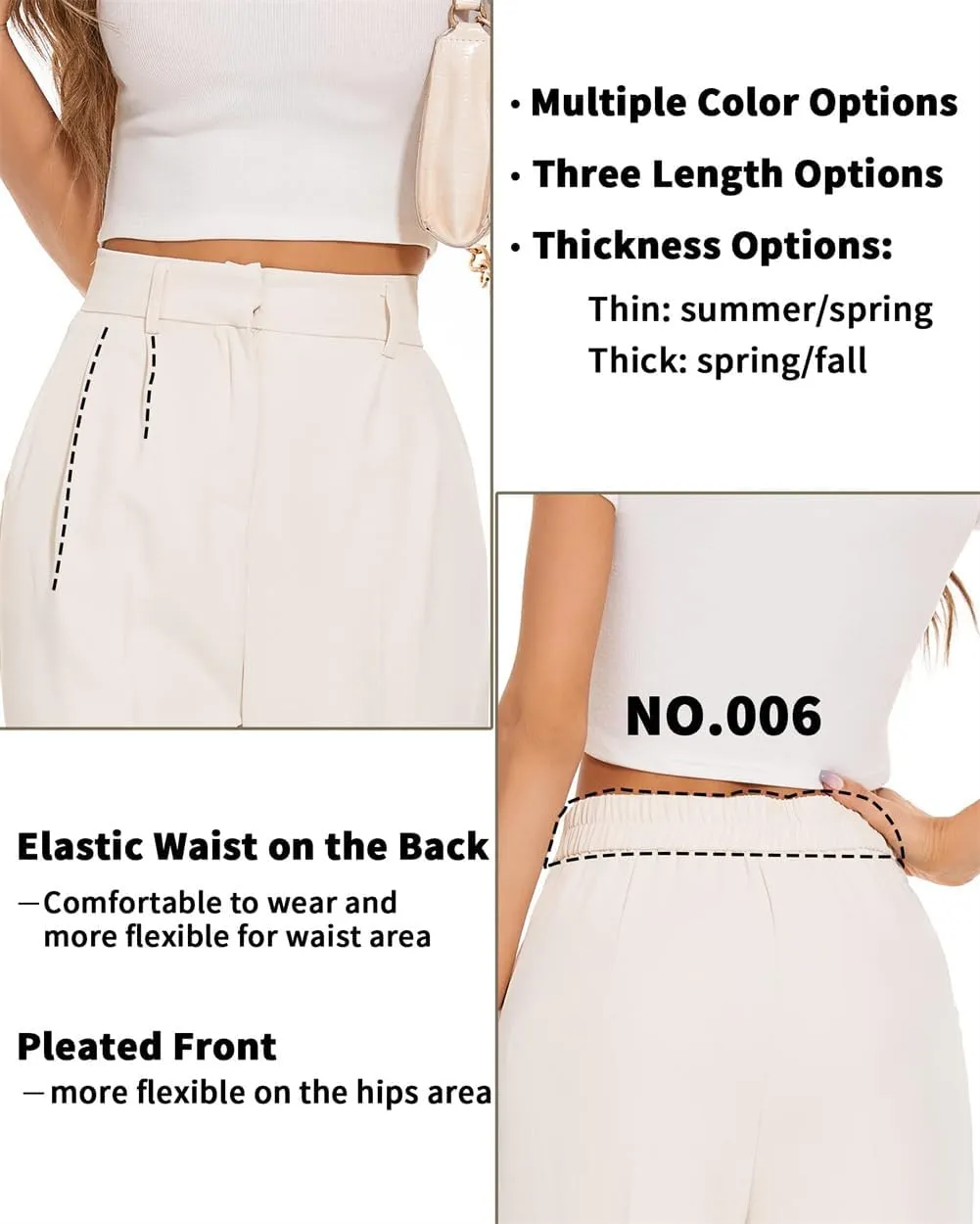 Wide Leg Tailored Pants Casual High Waist Suit Pants with Pockets Button Down Business Work Office Trousers