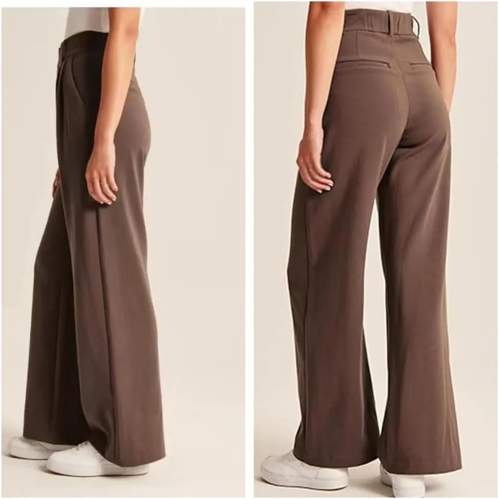 Wide Leg Tailored Pants Casual High Waist Suit Pants with Pockets Button Down Business Work Office Trousers