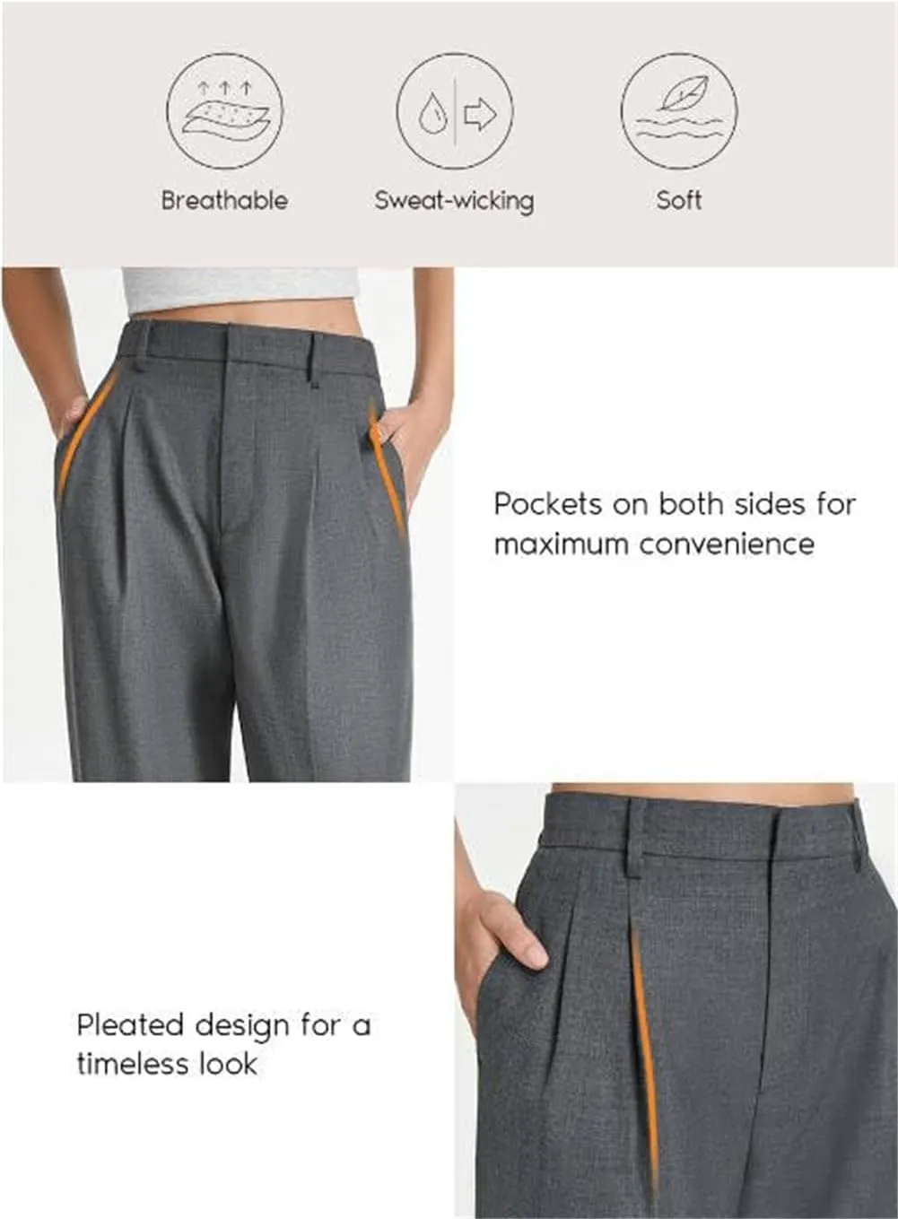 Wide Leg Tailored Pants Casual High Waist Suit Pants with Pockets Button Down Business Work Office Trousers