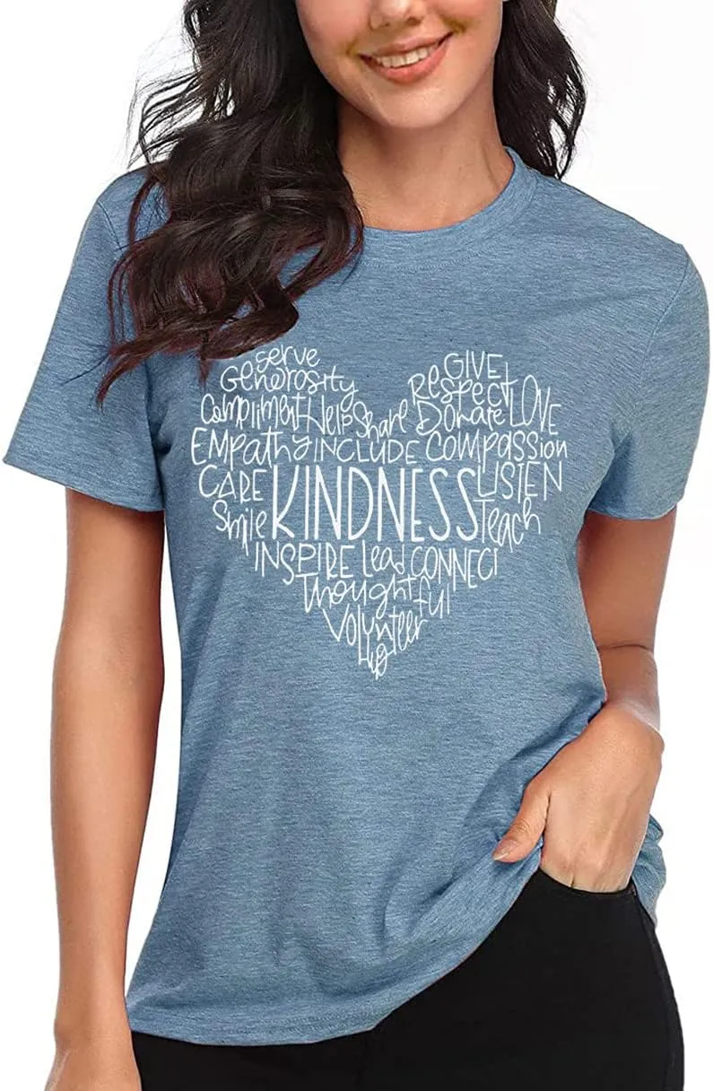 Womens Kindness Shirts Love Heart Graphic Tees Inspirational Letter Printed Be Kind Funny Casual Short Sleeve Tops