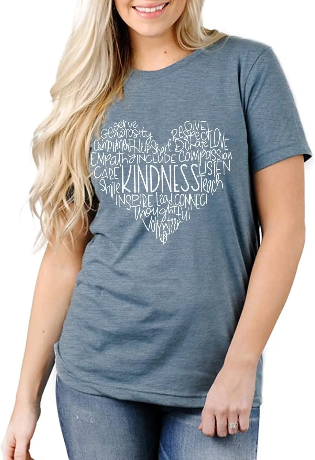 Womens Kindness Shirts Love Heart Graphic Tees Inspirational Letter Printed Be Kind Funny Casual Short Sleeve Tops