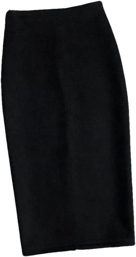 Women's Sexy Pencil Skirt Solid Color High Waist Suede Skinny Back Slit Office Tight Skirt